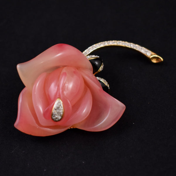 Kenneth Jay Lane Pink Carved Rose Brooch