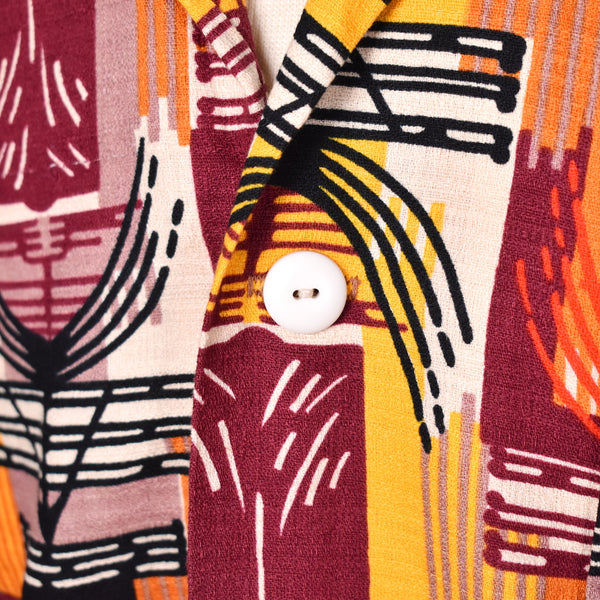 1960s Vibrant Abstract Tikis Barkcloth Shirt