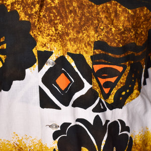 1960s Barkcloth Tribal Wheel Tiki Shirt