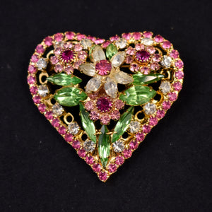 Bauer Rhinestone Heart & Flowers Brooch