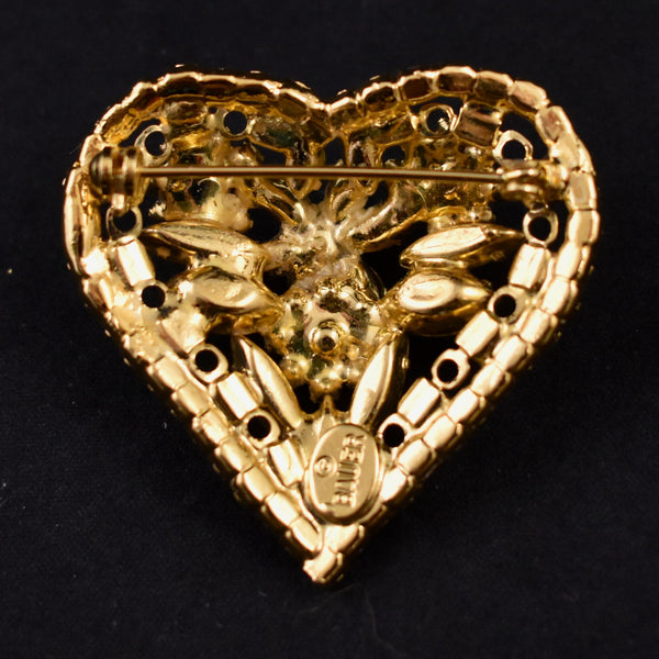 Bauer Rhinestone Heart & Flowers Brooch