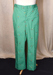 1980s Green Rainbow Owl Embroidered Preppy Pants