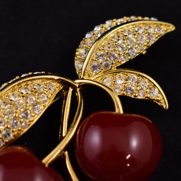 Joan Rivers Rhinestone Cherries Brooch