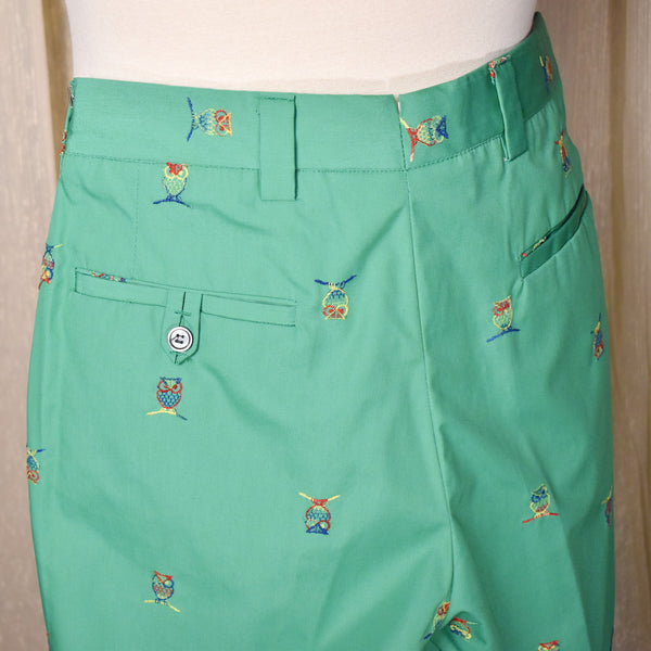 1980s Green Rainbow Owl Embroidered Preppy Pants
