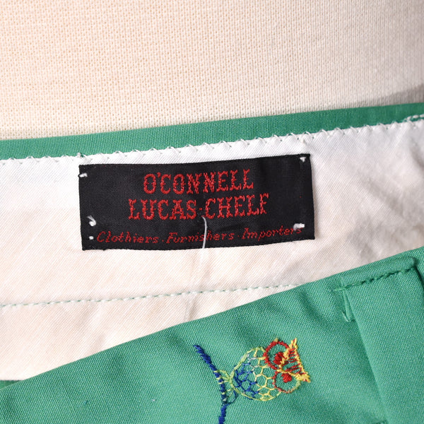 1980s Green Rainbow Owl Embroidered Preppy Pants