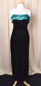1990s Zum Zum Black Velvet Green Bows Dress