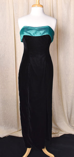 1990s Zum Zum Black Velvet Green Bows Dress