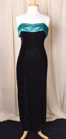 1990s Zum Zum Black Velvet Green Bows Dress