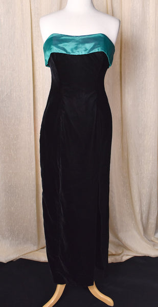1990s Zum Zum Black Velvet Green Bows Dress
