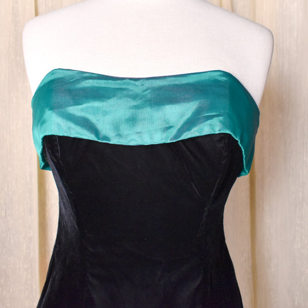 1990s Zum Zum Black Velvet Green Bows Dress
