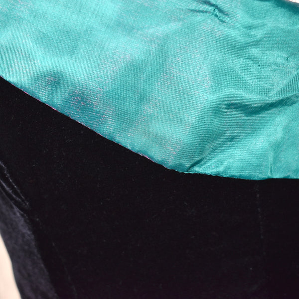 1990s Zum Zum Black Velvet Green Bows Dress