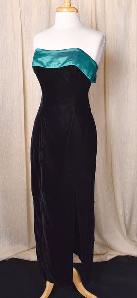 1990s Zum Zum Black Velvet Green Bows Dress