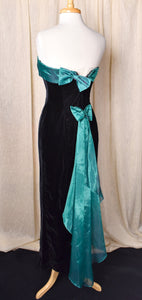 1990s Zum Zum Black Velvet Green Bows Dress