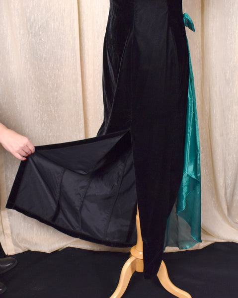1990s Zum Zum Black Velvet Green Bows Dress