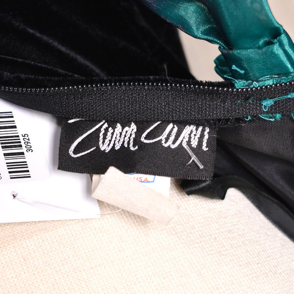 1990s Zum Zum Black Velvet Green Bows Dress
