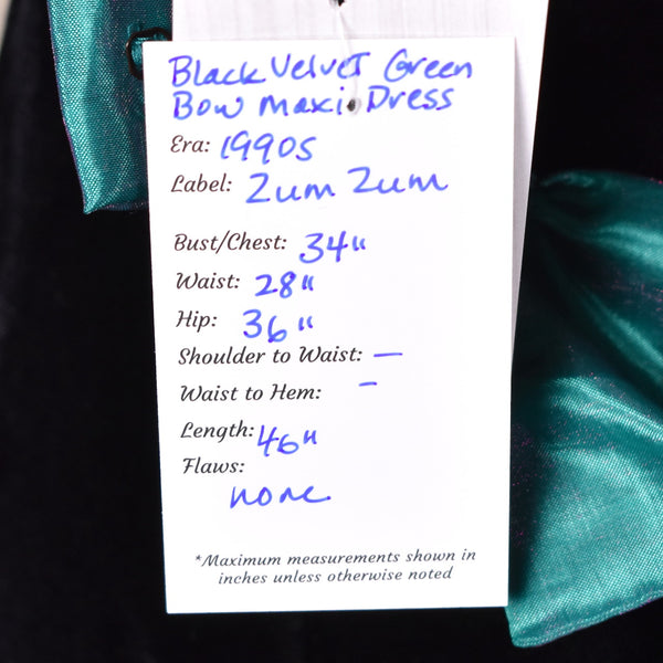 1990s Zum Zum Black Velvet Green Bows Dress
