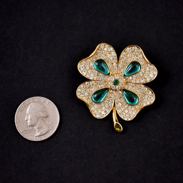 Monet Four Leaf Clover Rhinestone Brooch