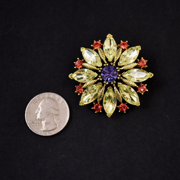 Super Sparkly Lime Rhinestone Flower Brooch