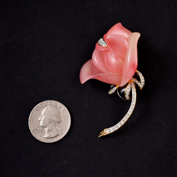 Kenneth Jay Lane Pink Carved Rose Brooch