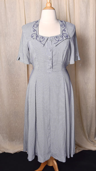 1990s does 1940s Navy Gingham Shirt Dress
