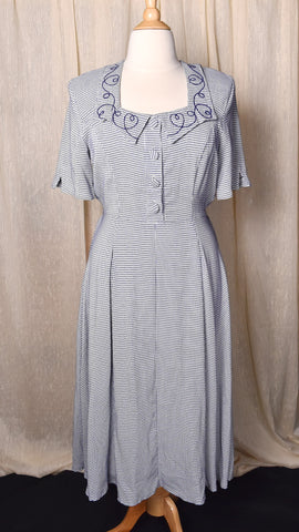 1990s does 1940s Navy Gingham Shirt Dress