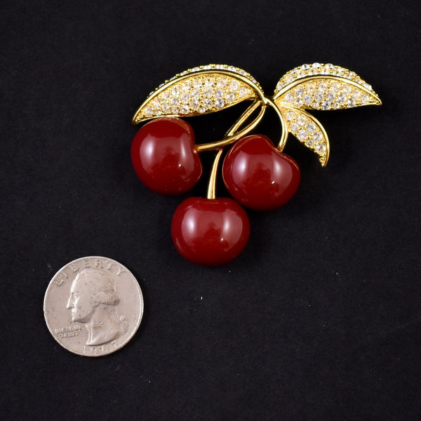 Joan Rivers Rhinestone Cherries Brooch