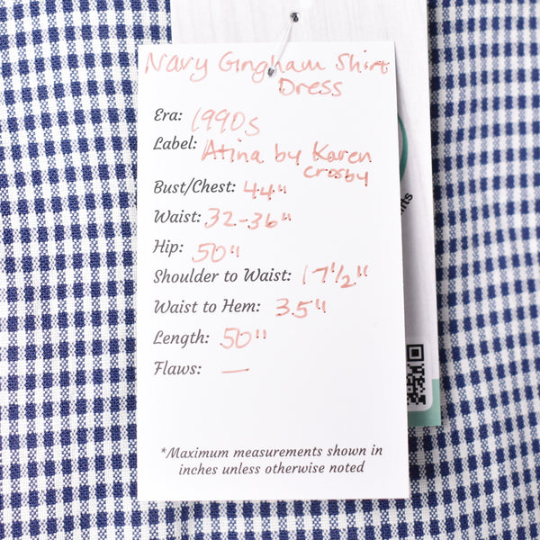 1990s does 1940s Navy Gingham Shirt Dress