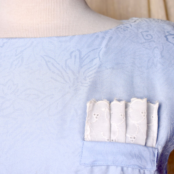 1980s Sky Blue Button Back Wiggle Dress