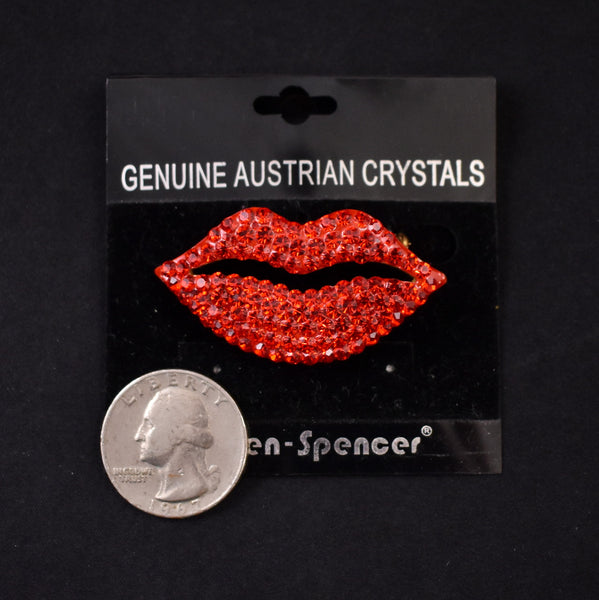 NOC Red Lips Smooch Rhinestone Brooch