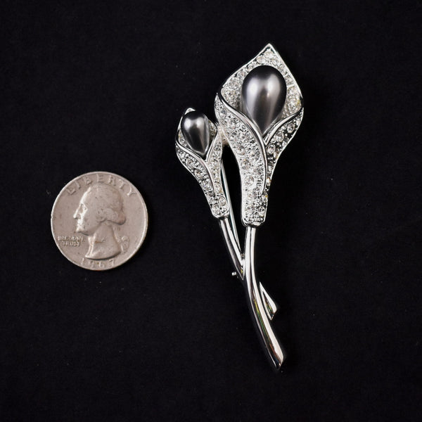 NIB Rhinestone & Pearl Calla Lily Brooch