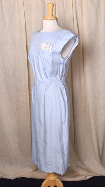 1980s Sky Blue Button Back Wiggle Dress