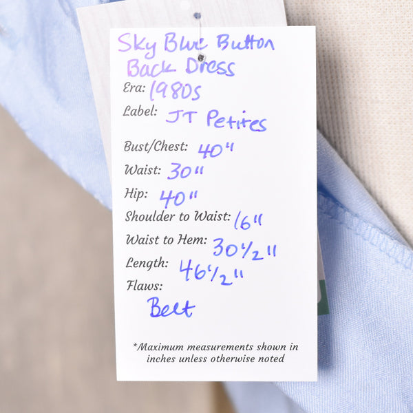 1980s Sky Blue Button Back Wiggle Dress