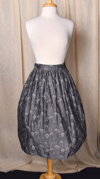 1950s Silver Roses Gathered Skirt