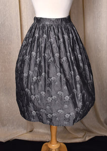 1950s Silver Roses Gathered Skirt