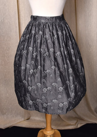 1950s Silver Roses Gathered Skirt