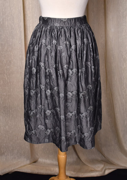 1950s Silver Roses Gathered Skirt