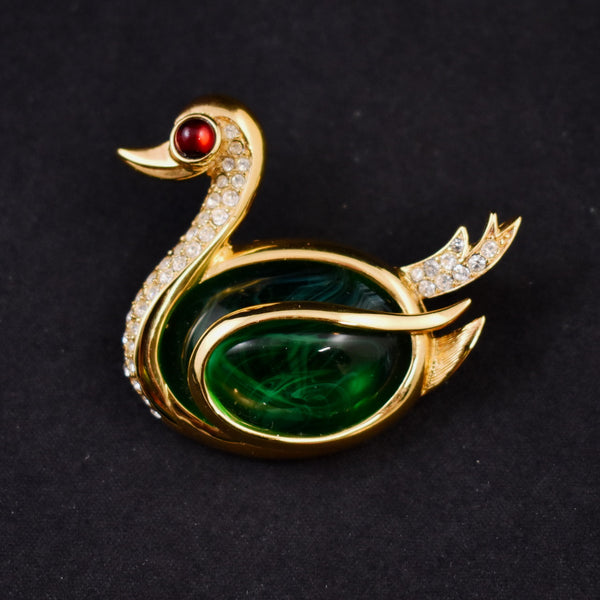 Trifari Green Jelly Belly Swan Duck Brooch