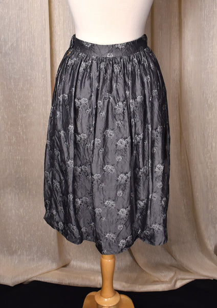 1950s Silver Roses Gathered Skirt