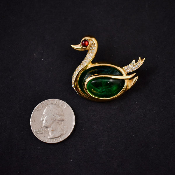 Trifari Green Jelly Belly Swan Duck Brooch