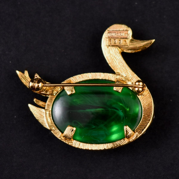 Trifari Green Jelly Belly Swan Duck Brooch