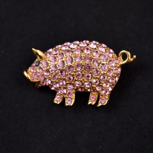 Pink Rhinestone Pig Brooch Pin