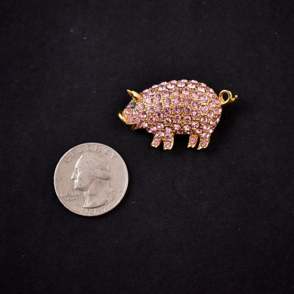 Pink Rhinestone Pig Brooch Pin