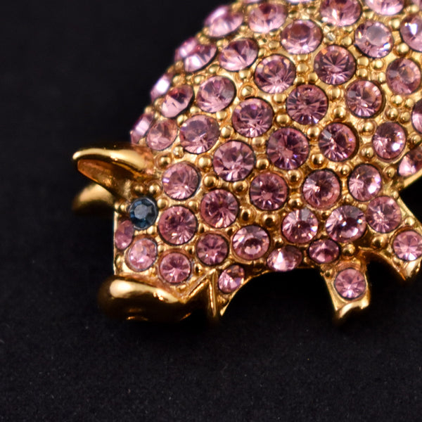 Pink Rhinestone Pig Brooch Pin