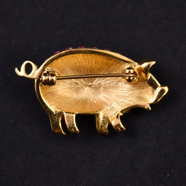 Pink Rhinestone Pig Brooch Pin