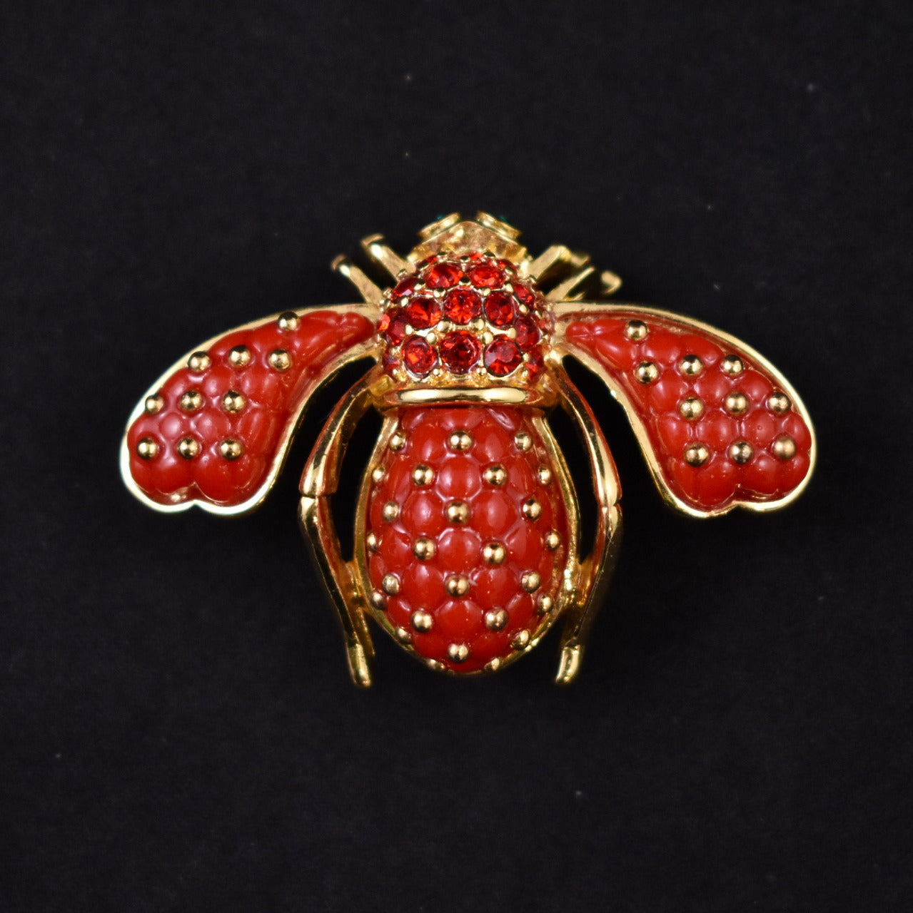 Joan Rivers Red Rhinestone Bead Bee Brooch