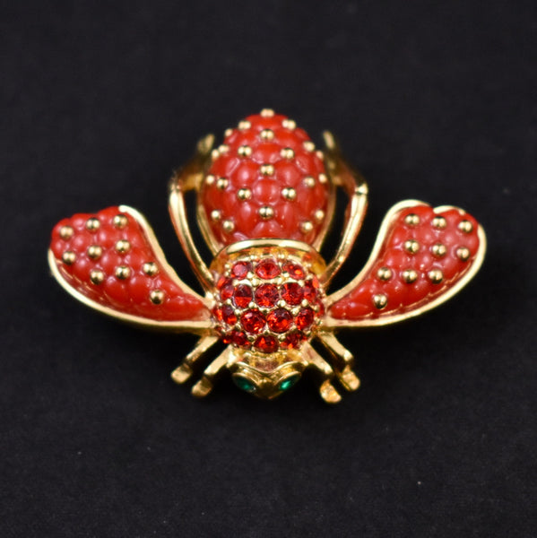 Joan Rivers Red Rhinestone Bead Bee Brooch