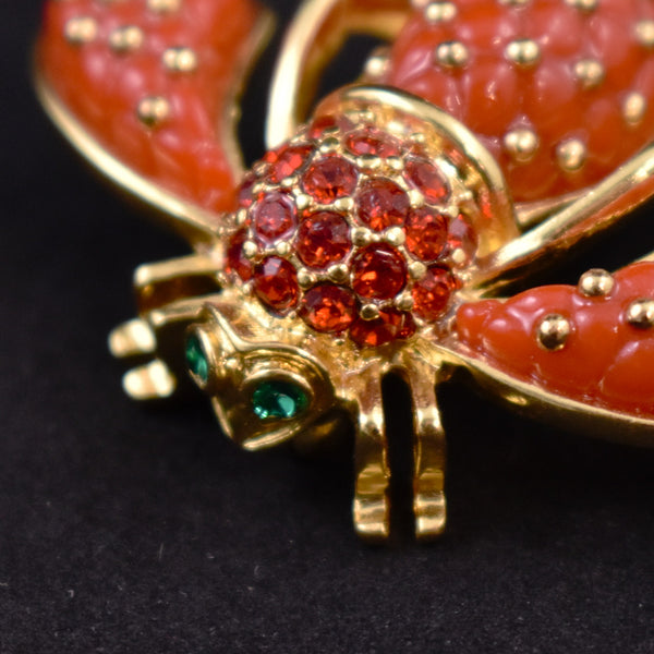 Joan Rivers Red Rhinestone Bead Bee Brooch