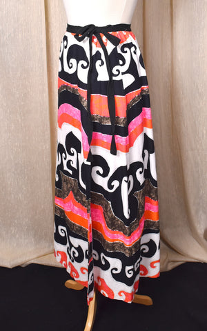 1960s Barkcloth Swirl Wrap Maxi Skirt