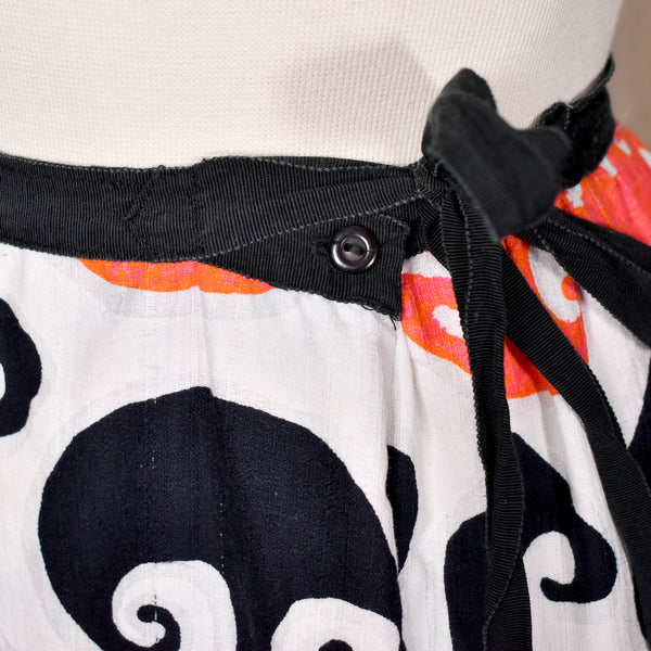 1960s Barkcloth Swirl Wrap Maxi Skirt