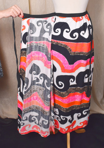 1960s Barkcloth Swirl Wrap Maxi Skirt